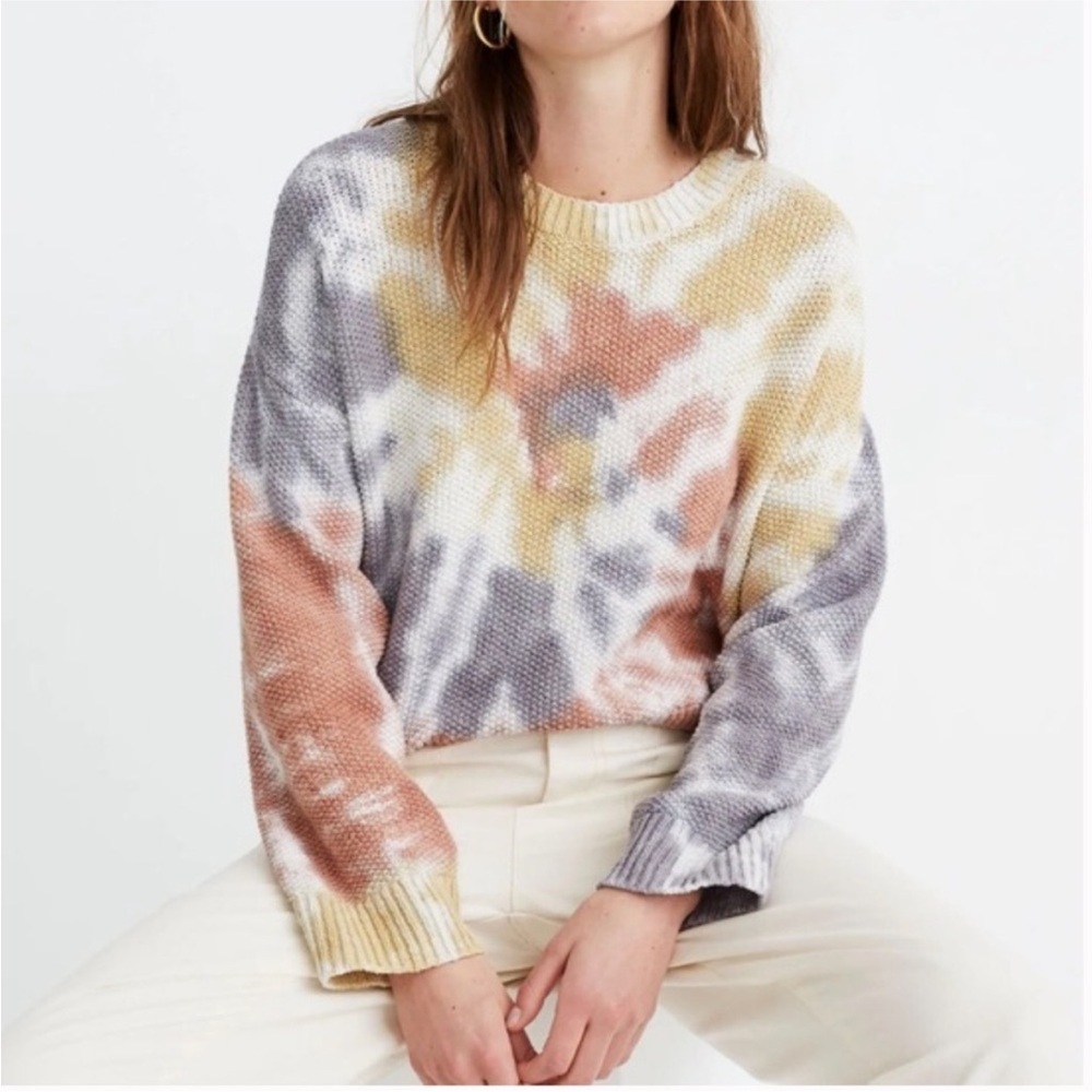 Madewell Tie Dye Chunk Knit Cotton Crew Neck Sweater